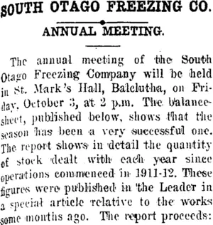 SOUTH OTAGO FREEZING CO. (Clutha Leader 26-9-1919)