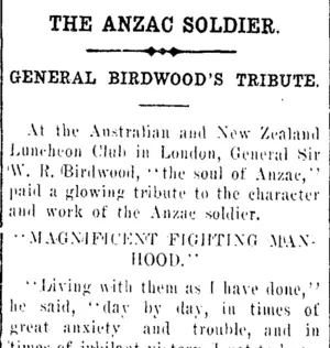 THE ANZAC SOLDIER. (Clutha Leader 14-3-1919)