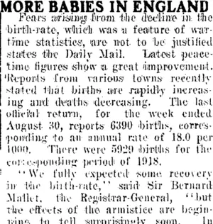 MORE BABIES IN ENGLAND (Clutha Leader 2-12-1919)