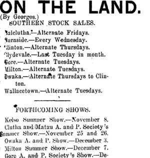 ON THE LAND. (Clutha Leader 19-10-1920)