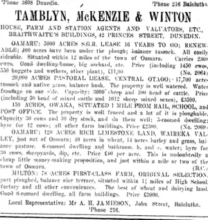 Page 6 Advertisements Column 3 (Clutha Leader 2-11-1920)