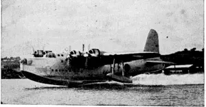 DEFENDING THE COAST OF BRITAIN. «o y ,ancLsea and air' the defences of Britain's shores are always on the alert. A Short Sunderland" flying boat takes off for a night coastal patrol. (Ellesmere Guardian, 14 May 1940)