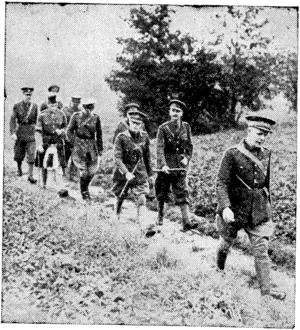 GENERAL LORD GORT, V.C, with members of his staff photographed during a tour of the British lines in France. Immediately behind General Gort is Major-General the Duke of Windsor, (Ellesmere Guardian, 14 May 1940)