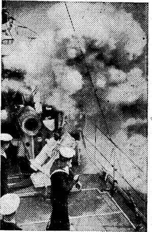 1 A photograph showing how a depth charge is dropped by means of the special apparatus on the deck of a British destroyer on anti-submarine patrol. (Ellesmere Guardian, 19 January 1940)