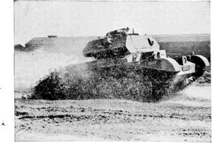 SPEED IN BULK: Fresh from the factory, a British cruiser tank makes the earth fly during its speed test. No figures are given, but these tanks are certainly very fast. (Ellesmere Guardian, 04 February 1941)