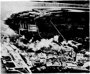 The civil airport at Aalborg, in northern Denmark, scene of a raid by the Royal Air Force. There is a military field as well, and this was probably the target of the bombers. The foreground is occupied by a large cement works, while in the background and to the left is him Fiord, which runs doivn to the North Sea. (Evening Post, 22 April 1940)
