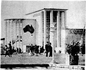 Evening Post" Phpto. fhe Australian pavilion at. the New Zealand Centennial Exhibition, which is being presented to the people of t New Zealand by the Commonwealth Government as a gesture of good will. The building cost* about £20,000. ' ■■■' (Evening Post, 04 May 1940)