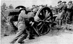 Hauling a six-inch howitzer into position for exercises by British batteries in Hampshire last months (Evening Post, 11 May 1940)