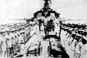 Sport and General" Photo. Inspection of sailors and marines on board a British battleship at Alexandria on May 17. . . (Evening Post, 05 June 1940)