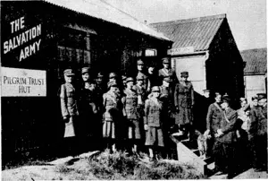 Sport and General" Photo. A dual purpose hut conducted by the Salvation Army in England. One section is for members of the . Women's Auxiliary Territorial Service, some of whom are seen on the left, and the other for different male services, standing on the right. (Evening Post, 05 July 1940)