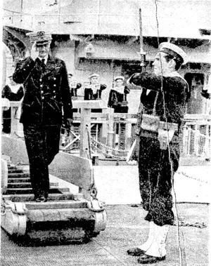 Admiral Darlan, Commander-in-Chief of the French Navy, j He is seen leaving the French destroyer Volta when he visited' Portsmouth last year. (Evening Post, 05 July 1940)