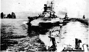 Italian battleshipst led hy the flagship Conte di Cavour, in the Mediterranean, (Evening Post, 11 July 1940)