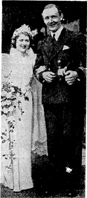Mr. Peter Temple Williams, R.N., and his bride, Miss Daphne Bon' ham Carter, after their recent marriage at Buriton Parish Church, Hampshire. The bride is the second daughter of Major Bonham Carter, D.5.0., of The Manor House, Hampshire, and the bridegroom is the son of the late Mr. Earl Williams and of Mrs. G. A. Elkington, of Masterton. (Evening Post, 11 July 1940)