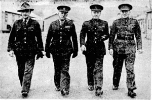 Evening Post" Photo. Senior members of the administrative staff, N.Z. Army Medical Services. From left, Lieut.-Colonel. M. B. Tweed, Lieut.-Colonel I. S. Wilson,. M.C., Colonel F. T. Bowerbank, 0.8. E., and Colonel F.W. KempXM.C. (Evening Post, 01 August 1940)