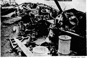 The wreckage of the-machinery in the bows of the Norwegian oil tanker Ole Jacob after the collision with the Armadale, (Evening Post, 01 August 1940)