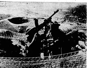 Sport and General" Photo. A Bren gun post protecting [the New Zealand Artillery camp in the deserts of Egypt against low-flying enemy aircraft: (Evening Post, 15 August 1940)