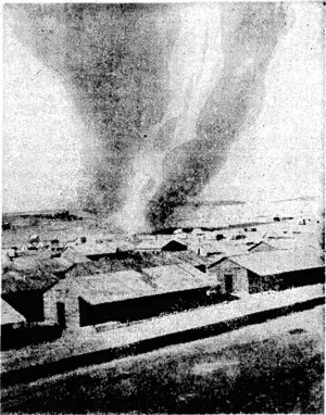 Even on what seem the most perfect of days the wind plays strange tricks in the N.Z.E.F: camp in Egypt. It is far from unusual to see a huge column of dust, like this one, spinning across the sand, and sometimes the whirlwind, leaves a flattened tent behind.it. (Evening Post, 15 August 1940)