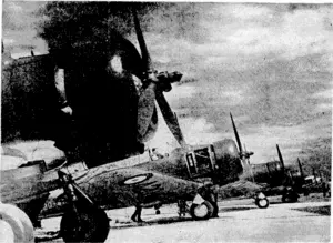A group of Wirraway and Wachett aeroplanes at the Commonwealth Aircraft factory's aerodrome, where these machines are made and equipped 3 for the Royal Australian Mr Force. (Evening Post, 15 August 1940)