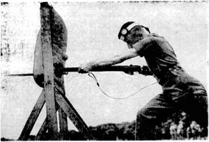 Sport'and-General" Photo. The British idea of using the bayonet, as shown by a candidate of the Officers'1 Cadet Training Unit, which trains selected non-commissioned officers from the ranks of the British Army for commissions.. (Evening Post, 31 August 1940)