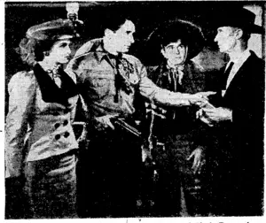 Victor Jory, Jo Ann Sayers, Russell Hayden, and Noah Beery, jun., are in "The Light of Western Stars," which comes to the De Luxe Theatre (Evening Post, 05 September 1940)