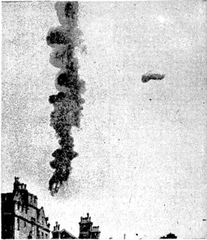Bport and General" Photo. Balloons forming part of a barrage on the south-east coast of England coming down in flames after having been fired on by i , German air-raiders. , (Evening Post, 21 September 1940)