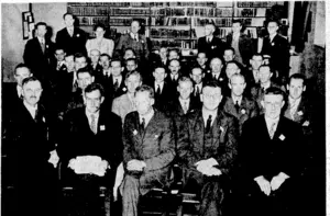 Evening Post", Photo. Delegates from all. parts of the Dominion to the conference of the New Zealand Institute of Chemists, held yesterday in Wellington. The delegates also attended the annual meeting of the New Zealand Branch of the Institute, of Chemistry of Great Britain and Ireland, which, was held in conjunction with- the New Zealand Institute's meeting. . (Evening Post, 27 January 1940)