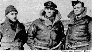 These three airmen have between them; accounted for four German Dorniers. In the centre is Flying-Officer E. J> Kain, of Wellington. (Evening Post, 19 March 1940)