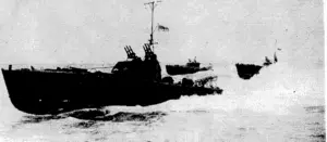 British motor torpedo-boats in quarter-line formation when on diity off the east coast of England. (Evening Post, 27 March 1940)