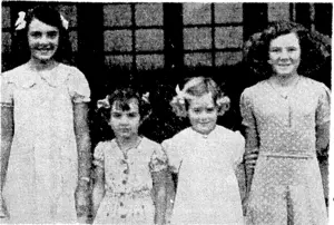 Pupils of the Waterloo School, Lower Hutt, who are taking part in a Queen contest to raise funds for swimming baths at the school. From the left, Gwenda McLauchlan (Standards V and VI), Joy Doran (I and II), Anne Bryant (primers), and Joan Smith (111 and IV). (Evening Post, 27 March 1940)