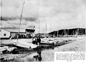 Evening Post" Photo. The beach at Petone, with the new clubhouse recently completed by the Heretaunga Boating Club and officially opened by the Hon. W. Nash, Minister of Finance, last Saturday afternoon. The old clubhouse was destroyed by fire in May (Evening Post, 01 November 1940)