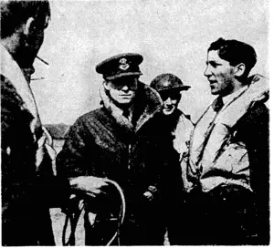 Sport and General" Photo. An R.A.F. fighter pilot, after shooting down, a German Messerschmitt 110, tells the story to his fellow-pilots on his return to his station in the south of England. (Evening Post, 01 November 1940)