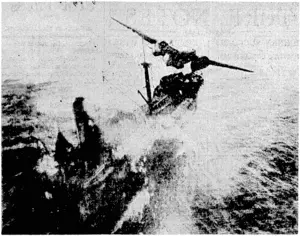 An A2O bomber begins to gain altitude after dropping its bomb load on a Japanese merchant ship at mast-high level during an attack by the United States Fifth Air Force near Wewak. (Evening Post, 03 April 1944)