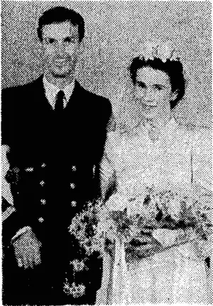 S. P. Andrew & Sons Photo. Lieutenant Noel Beckett, R.N.V.R., and his bride, formerly Miss Nancy James. (Evening Post, 19 April 1944)
