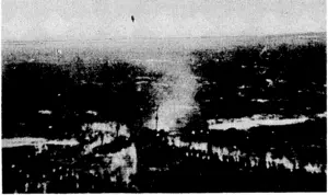 An enemy merchantman being bombed and raked tvith cannon fire by Beaufighters off the Dutch coast, i The ship ivas abandoned by her crew and was finished off by an aerial torpedo. (Evening Post, 18 May 1944)