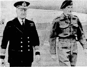 General Montgomery, Commander of the British Invasion Forces, on the deck of a battleship with Admiral Sir Bruce Fraser during a visit to the Home Fleet.—BEAM WIRELESS PICTUREGRAM. (Evening Post, 23 May 1944)