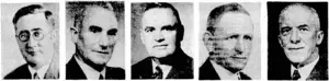 Mr. Will Appleton Mr. J. W. Andrews Mr. H. Green Mr. E. W.Wise Mr. J. Blewman (Wellington). (Lower Hutt). (Petone). (Eastbourne). (Upper Hutt). Five successful candidates in the Mayoral contests in and "drbiiiid Wellington. (Evening Post, 29 May 1944)