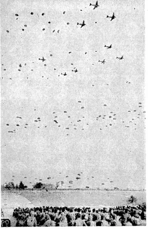 Massed paratroop descent in England, part of the preparation for the invasion of Europe. (Evening Post, 06 June 1944)
