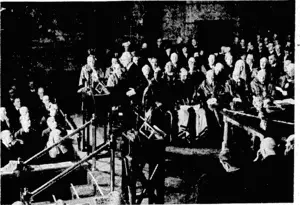 The Prime Minister, Mr. Fraser, speaking at the Guildhall after he had been presented with the Freedom of the, City of London. A similar honour ivas conferred on Mr. Curtin, Prime Minister of Australia, on the same occasion. : (Evening Post, 29 June 1944)