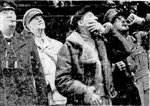 Mr. Churchill in Normandy ivilh Field-Marshal Smuts shortly after the invasion. With them are General Montgomery and General Sir Alan Brooke. (Evening Post, 26 July 1944)