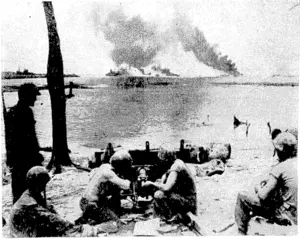 Japanese trapped north of Garapan, on Saipan Island, in the Marianas, attempted to flee by means of boats in Tanapag Harbour, but United States marines, armed with'37mm. field artillery pieces, sent the boats up in smoke. (Evening Post, 29 July 1944)