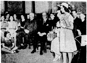 Princess Margaret Rose, who has just turned 14, made her first public appearance recently when she visited the Princess Margaret Rose School at Windsor. She received purses from pupils and old girls in aid of the school rebuilding fund, and is here seen making a speech of thanks, the first of her career. (Evening Post, 04 September 1944)