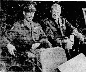 Lieut.-General M.s C. Dempsey (left), Commander of the British Second Army, luith the Supreme Commander, General Eisenhoiver, riding in a jeep in France. ~«? (Evening Post, 05 September 1944)