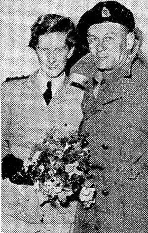 Second Lieutenant and Mrs. J. L. Rattenbury, who arrived ivith a recent furlough draft from the Middle East. Mrs. Rattenbury, who comes from Durban, Natal, is a staff nurse of the South African Military Nursing Service. (Evening Post, 20 September 1944)