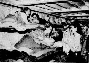 London mothers and their children in one of the neiu deep shelters, which are part of two main tunnels beneath, tube railway lines. They are divided into 16 sections each fitted with bunks for about 500 persons. Cross passages contain medical aid posts, lavatories, four canteens, and machinery control rooms (Evening Post, 26 September 1944)