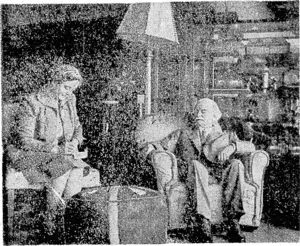 Mr. and Mrs. David Lloyd George, photographed at their home in ] Surrey. He is sitting in a chair he has used for forty years. (Evening Post, 29 January 1944)