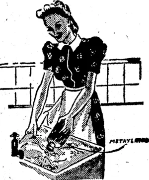 add half an ounce of methylated spirits. That's all. If anything, the cloth will be glossier than when starch is used. (Evening Post, 12 February 1944)