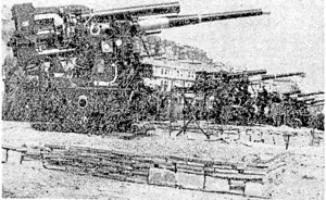A heavy A.A. battery on the shores of England used for attacking flying bombs. (Evening Post, 08 November 1944)