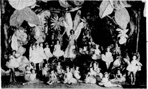 A scene" from "Fairy Frolics," the Children's Entertaiifenent -which is being, presented * each afternoon this week, at 2 o'clock, in the specially-built theatre at the D.I.C, on the Quay. "Fairy Frolics," a 60-minute pantomime, is arranged' by Mrs. • Ina'Allan,- with the pupils- of Miss Dorothy Daniells's dancing class as performers, it's a Splendid show for Boys and Girls. Admission is Is, and everyone gets an Ice. Cream, as well as a surprise from Santa's Pack, at the conclusion of "Fairy Frolics." Tickets for each afternoon's performance are obtainable from the D.I.C. Box Offlce.—P.B.A. (Evening Post, 18 December 1944)