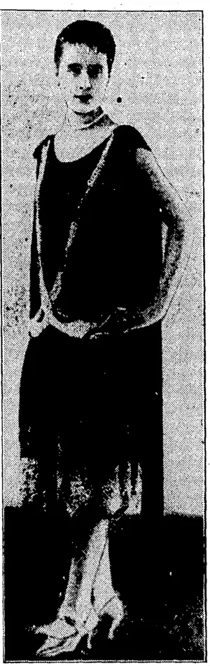 OE EVENING WEAR. Beautiful, bead'embroidery enriches this frock of black georgette. (Evening Post, 30 October 1926)