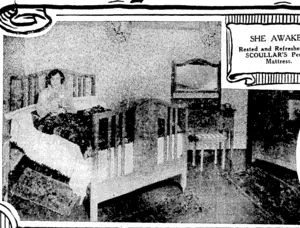 SHE AWAKES. Rested and Refreshed on SCOULLAR'S Perfect Mattress. (Evening Post, 20 July 1928)